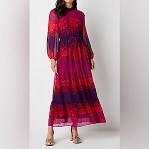 Melonie T Women's 6P Long Sleeve Vibrant Floral Maxi Dress NEW